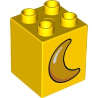 Duplo Brick 2 x 2 x 2 with Orange Moon Crescent Print