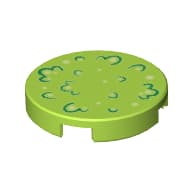 Tile Round 2 x 2 with Bottom Stud Holder with Green Foliage Print