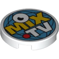Tile Round 2 x 2 with Bottom Stud Holder with 'MIX TV' Print