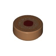 Tile Round 1 x 1 with Circle and Dark Red Blob Print