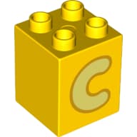 Duplo Brick 2 x 2 x 2 with Bright Light Yellow 'C' Print