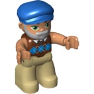 Duplo Figure with Cap Blue, with Beard, Tan Legs, Reddish Brown Argyle Vest Print