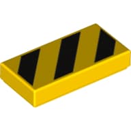 Tile 1 x 2 with Black Diagonal Stripes, Small Yellow Corner Triangles Print