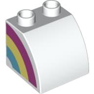 Duplo Brick 2 x 2 x 1 1/2 with Curved Top with Rainbow on Right Side Print