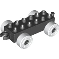 Duplo Car Base 2 x 6 with Fake Bolts, Open Hitch End and White Wheels