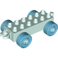 Duplo Car Base 2 x 6 with Fake Bolts, Open Hitch End and Medium Azure Wheels