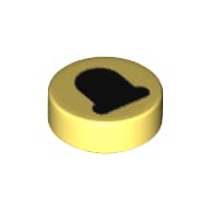 Tile Round 1 x 1 with Black Bell print