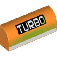 Brick Curved 1 x 4 x 1 1/3 No Studs with 'TURBO' and White and Lime Print