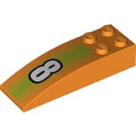 Brick Curved 6 x 2 with White '8' and Lime Stripes Print