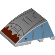 Wedge Curved 4 x 3 No Studs with Sand Blue Sides, Dark Bluish Grey Armour, Dark Red Stains print