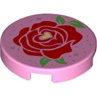 Tile Round 2 x 2 with Red Rose, Bright Light Yellow Heart Center print