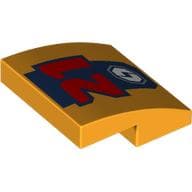 Slope Curved 2 x 2 x 2/3 with Red '21', Dark Blue Stripe, White Octagon with Lightning Bolt print