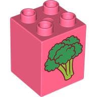 Duplo Brick 2 x 2 x 2, Broccoli, Cut Pear on Back Print