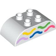 Duplo Brick 2 x 4 Curved Top, Yellow, Green, Bright Pink, Blue, and Coral Wavy Lines Print