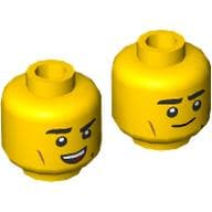 Minifig Head, Black Eyebrows, Dimple, Raised Eyebrow/Straight Smile
