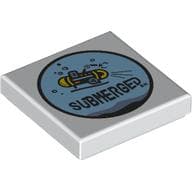 Tile 2 x 2 with 'SUBMERGED', Submarine in Light Blue Circle print