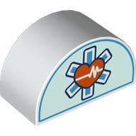 Duplo Brick 2 x 4 x 2 Curved Top with Heart, White Heartbeat Graph, Star Of Life print