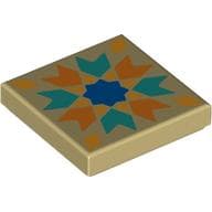 Tile 2 x 2 with Dark Turquoise/Orange Chevrons, Bright Light Orange Diamond, BlieStar print