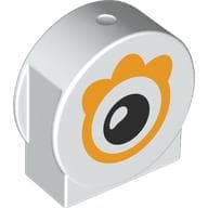 Duplo Brick 1 x 3 x 2 Round Top, Cut Away Sides with Bright Light Orange Eye print