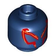 Minifig Head Miguel O'Hara, Dark Red Spider-Eyes, Gold Circuitry, Medium Azure Dots