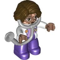 Duplo Figure with Hair Side Parted Dark Brown, Dark Purple Legs, White Top, White Arms, Attached Stethoscope (Medic)