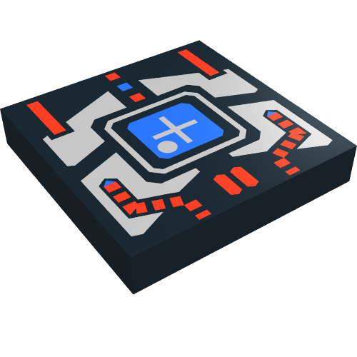 Tile 2 x 2 with Blue Screen, Silver and Red Panel Print