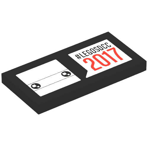 Tile 2 x 4 with Brickheadz Logo and #LEGOSDCC 2017 Print