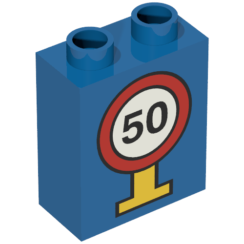 Duplo Brick 1 x 2 x 2 with Road Sign Speed Limit 50 Print