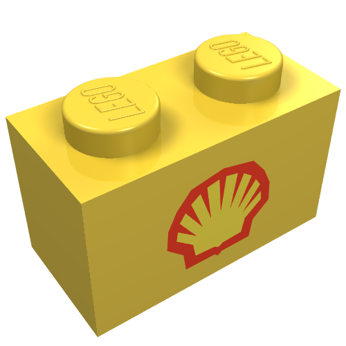 Brick 1 x 2 with Shell Logo Small Print