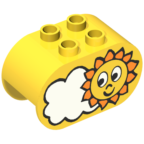 Duplo Brick 2 x 4 x 2 Rounded Ends with Sun and Cloud Print