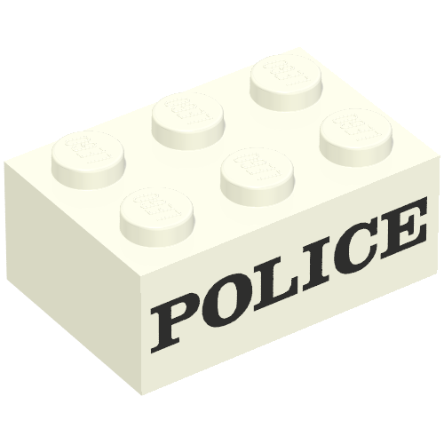Brick 2 x 3 without Cross Supports with Black 'POLICE' Serif Bold Print (Embossed)