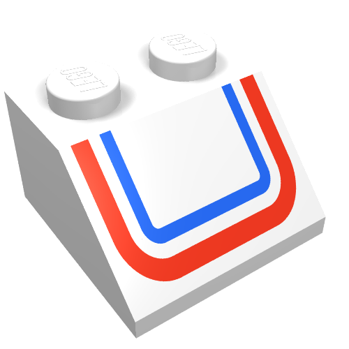 Slope 45° 2 x 2 with Red/Blue U-shaped Stripe Print
