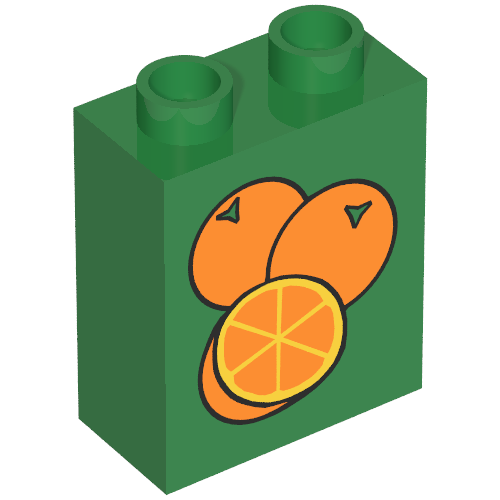 Duplo Brick 1 x 2 x 2 with 3 Oranges Print