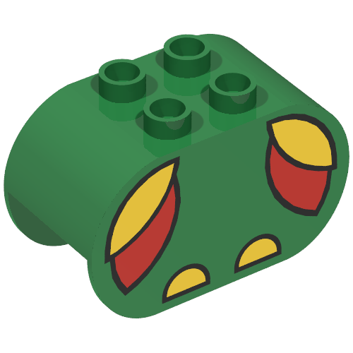 Duplo Brick 2 x 4 x 2 Rounded Ends with Red and Yellow Wings and Yellow Feet Print