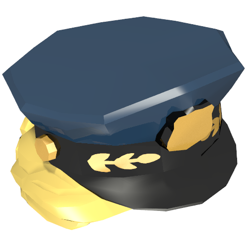 Hair and Hat, Bun, Police with Dark Blue Top with Gold Badge and Laurel Print