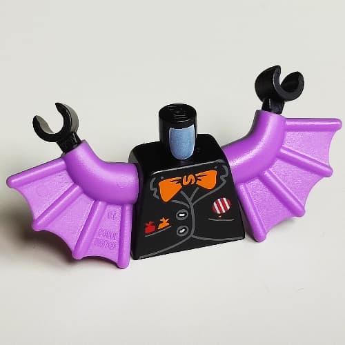 Torso with Bat Wings and Jacket, Orange Bow Tie Print, Medium Lavender Arms with Wings, Black Hands