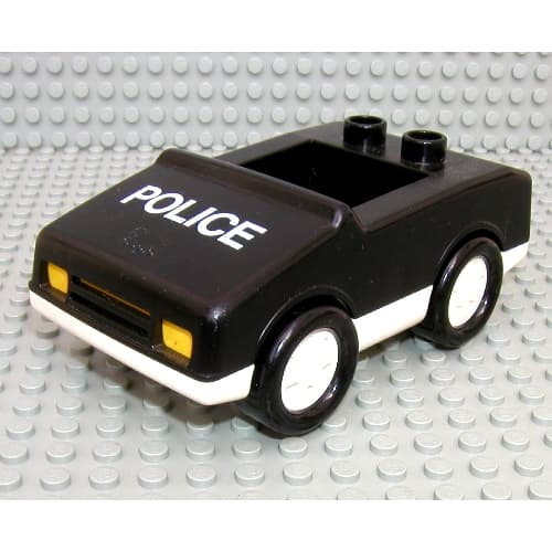 Duplo Car with 1 x 2 Studs with White Base and 'POLICE' Print