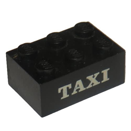 Brick 2 x 3 without Cross Supports with White 'TAXI' Serif Print
