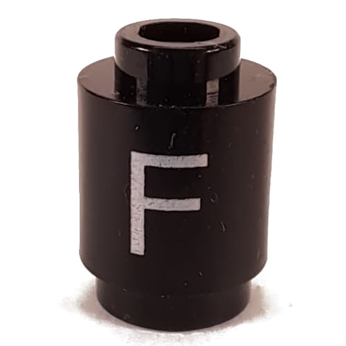 Brick Round 1 x 1 Open Stud with Letter 'F' Print