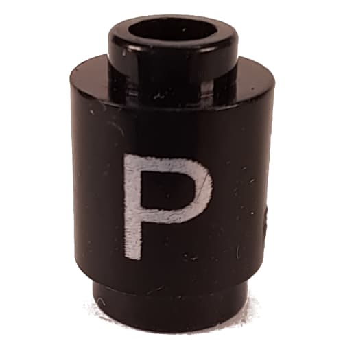 Brick Round 1 x 1 Open Stud with Letter 'P' Print