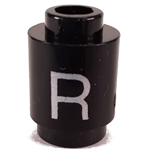 Brick Round 1 x 1 Open Stud with Letter 'R' Print