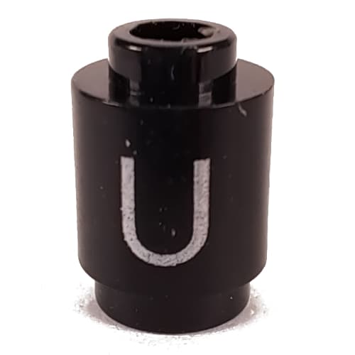 Brick Round 1 x 1 Open Stud with Letter 'U' Print