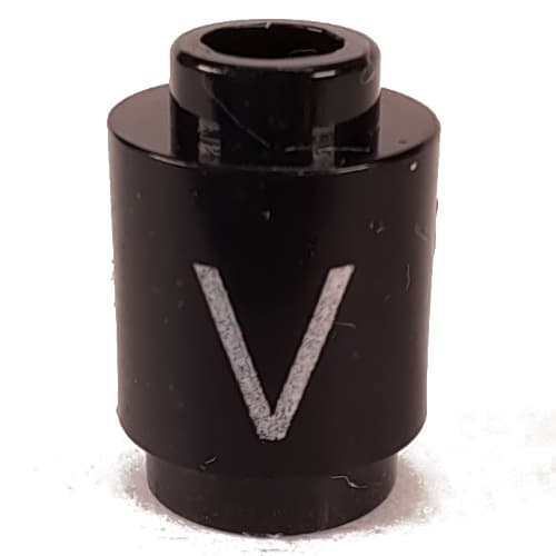 Brick Round 1 x 1 Open Stud with Letter 'V' Print