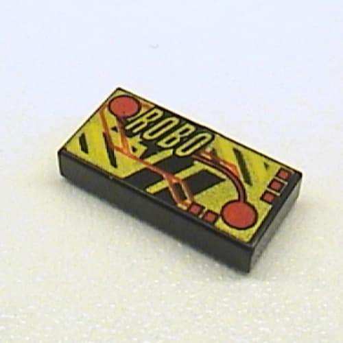 Tile 1 x 2 with Robo Gold, Yellow, Red Print