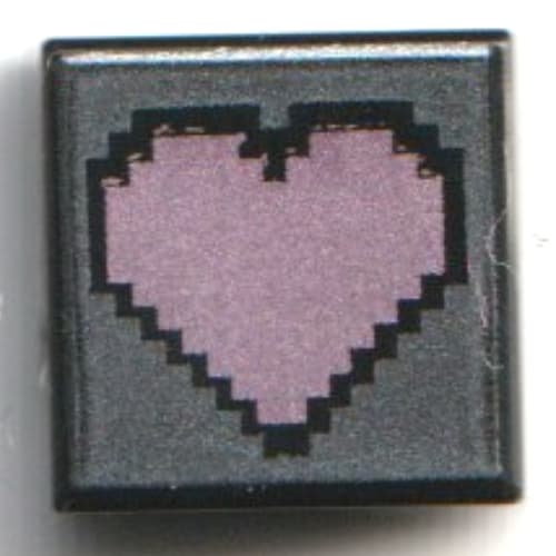 Tile 1 x 1 with Pixelated Bright Pink Heart, Silver Background print