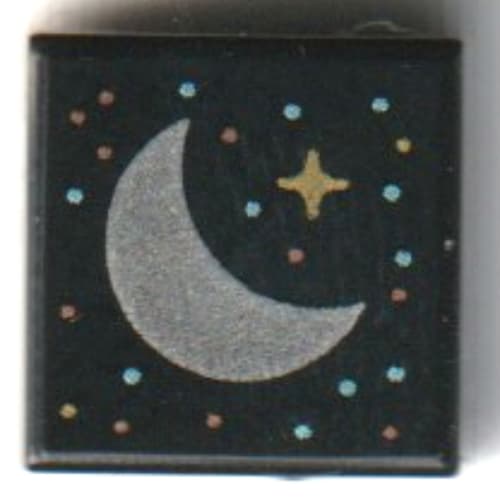 Tile 1 x 1 with Silver Moon, Gold Stars print