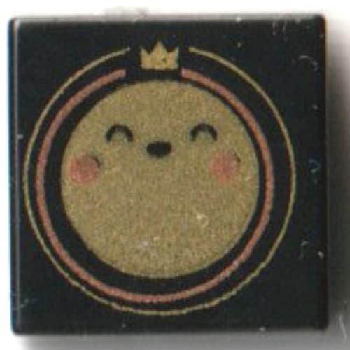Tile 1 x 1 with Gold Circle, Crown, Face/Smiley, Coral Circle, Cheeks print