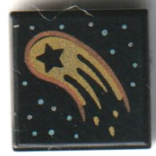 Tile 1 x 1 with Gold Comet, Silver Stars print