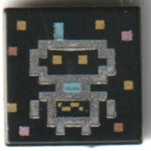 Tile 1 x 1 with Pixelated Silver Robot, Gold Stars print