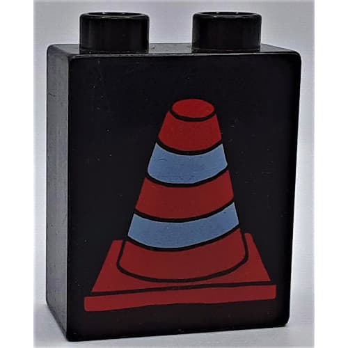 Duplo Brick 1 x 2 x 2 with Construction Cone 2 Print
